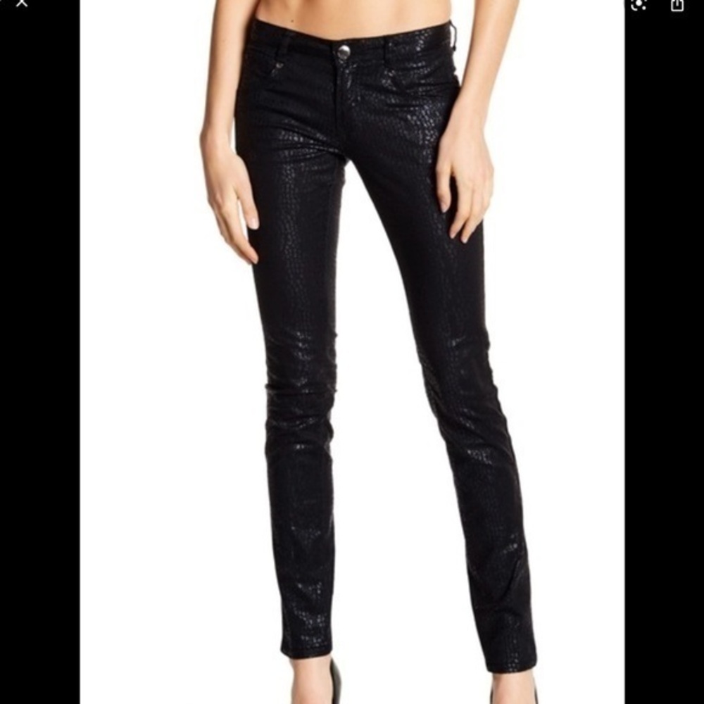 Vertigo Foil Animal Print Skinny Jeans Black Sz 28 Crocodile/Alligator Print